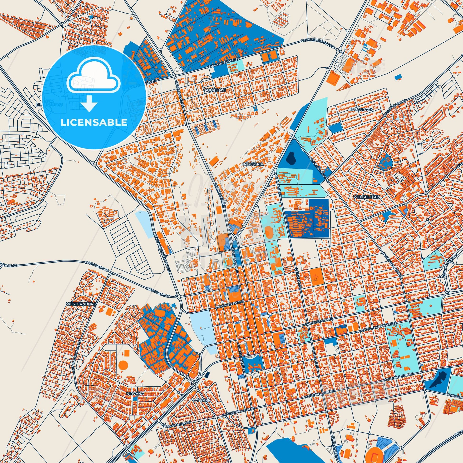 Colorful Polokwane Street Map with Labels and Buildings