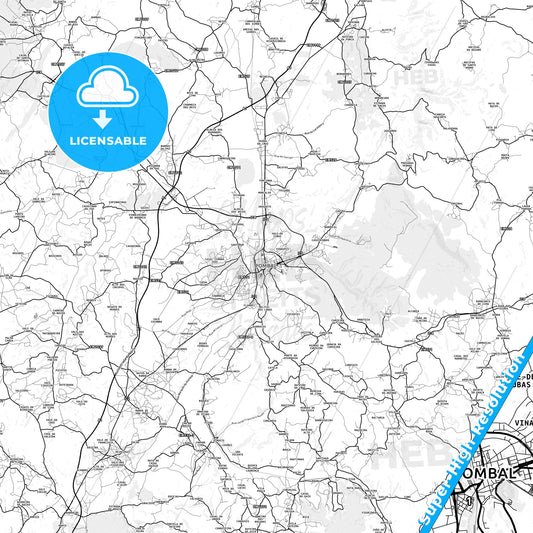 Pombal, Portugal light map with streetnames, citynames and districts