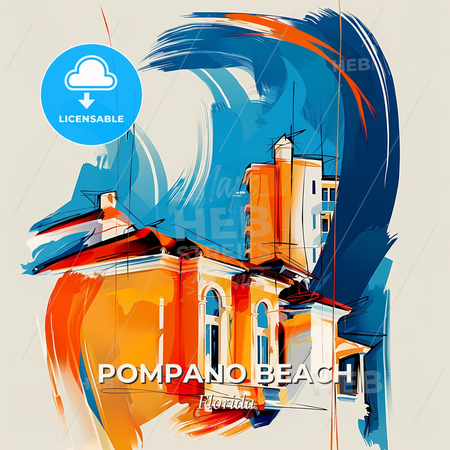 Vibrant Pompano Beach, Florida - A Painting Of A Building - Square format print template