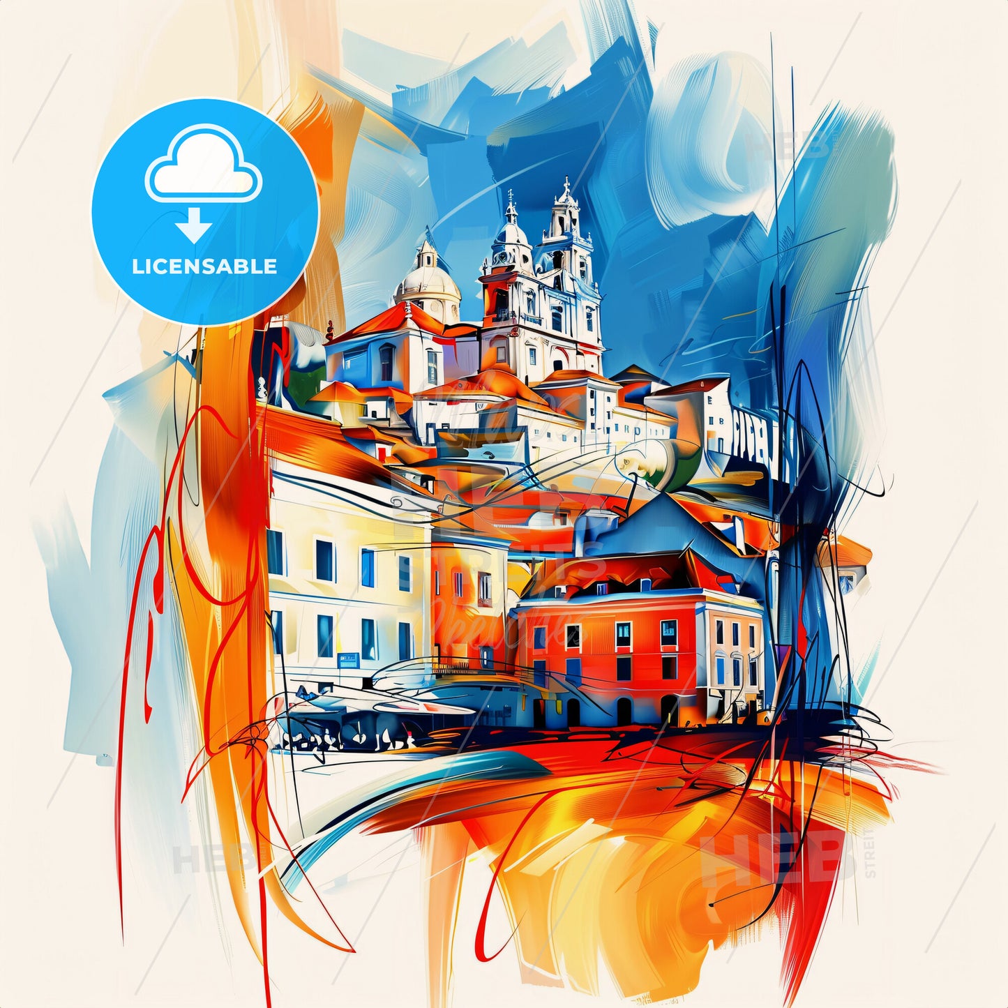 Vibrant Ponta Delgada, Portugal - A Painting Of A Building