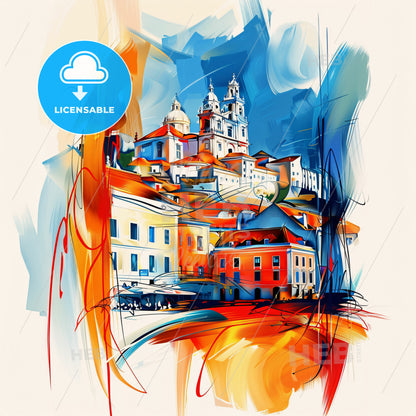 Vibrant Ponta Delgada, Portugal - A Painting Of A Building