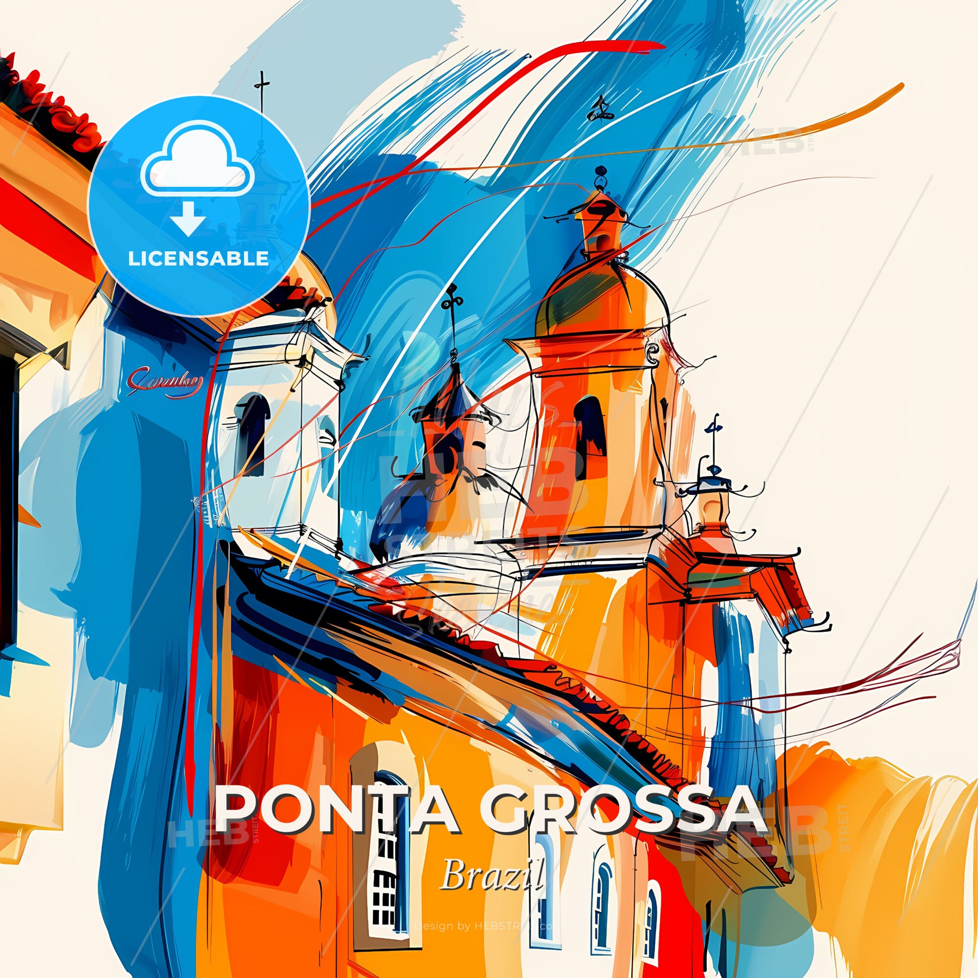 Vibrant Ponta Grossa, Brazil - A Painting Of A Building With A Colorful Design - Square format print template