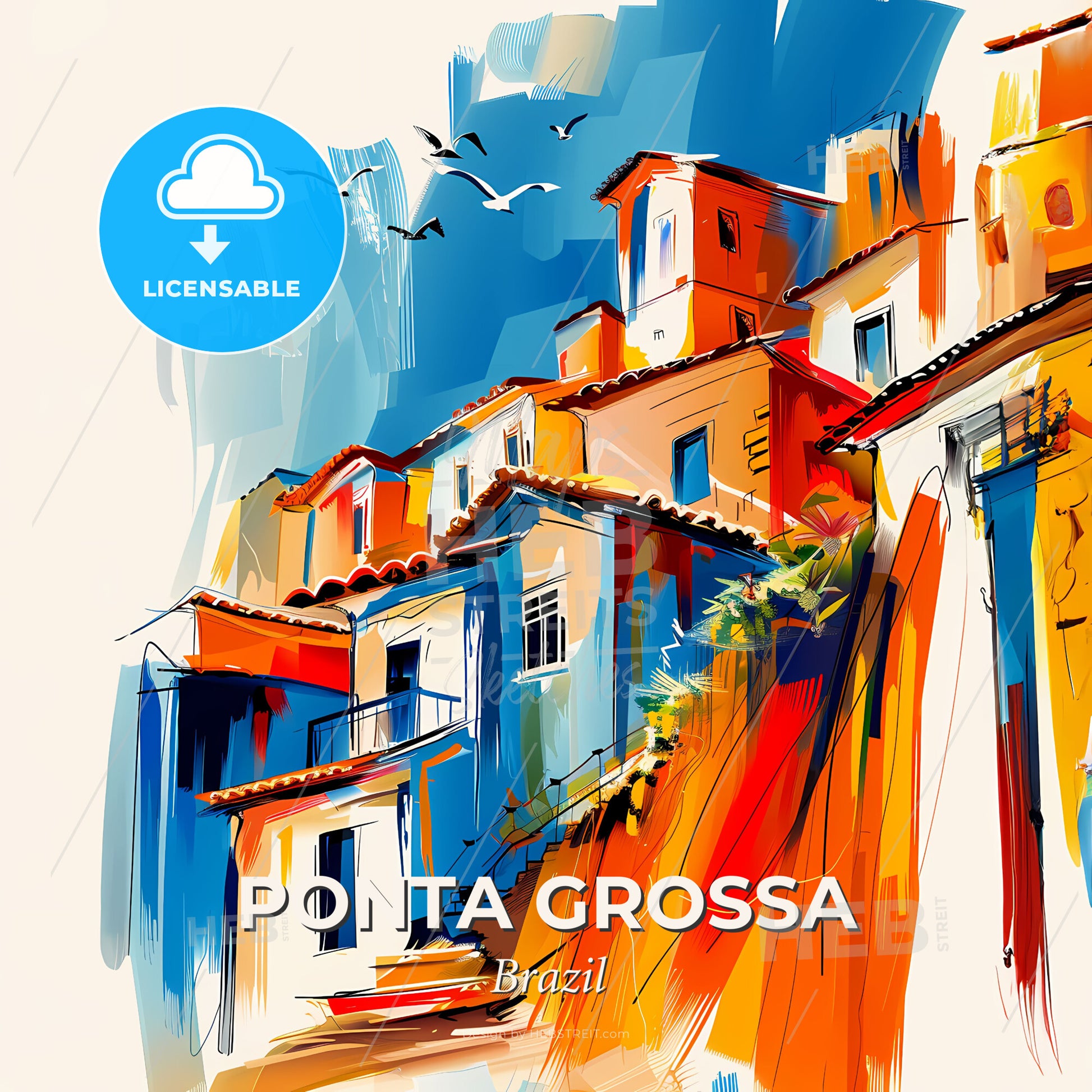 Vibrant Ponta Grossa, Brazil - A Painting Of A Colorful City - Square format print template