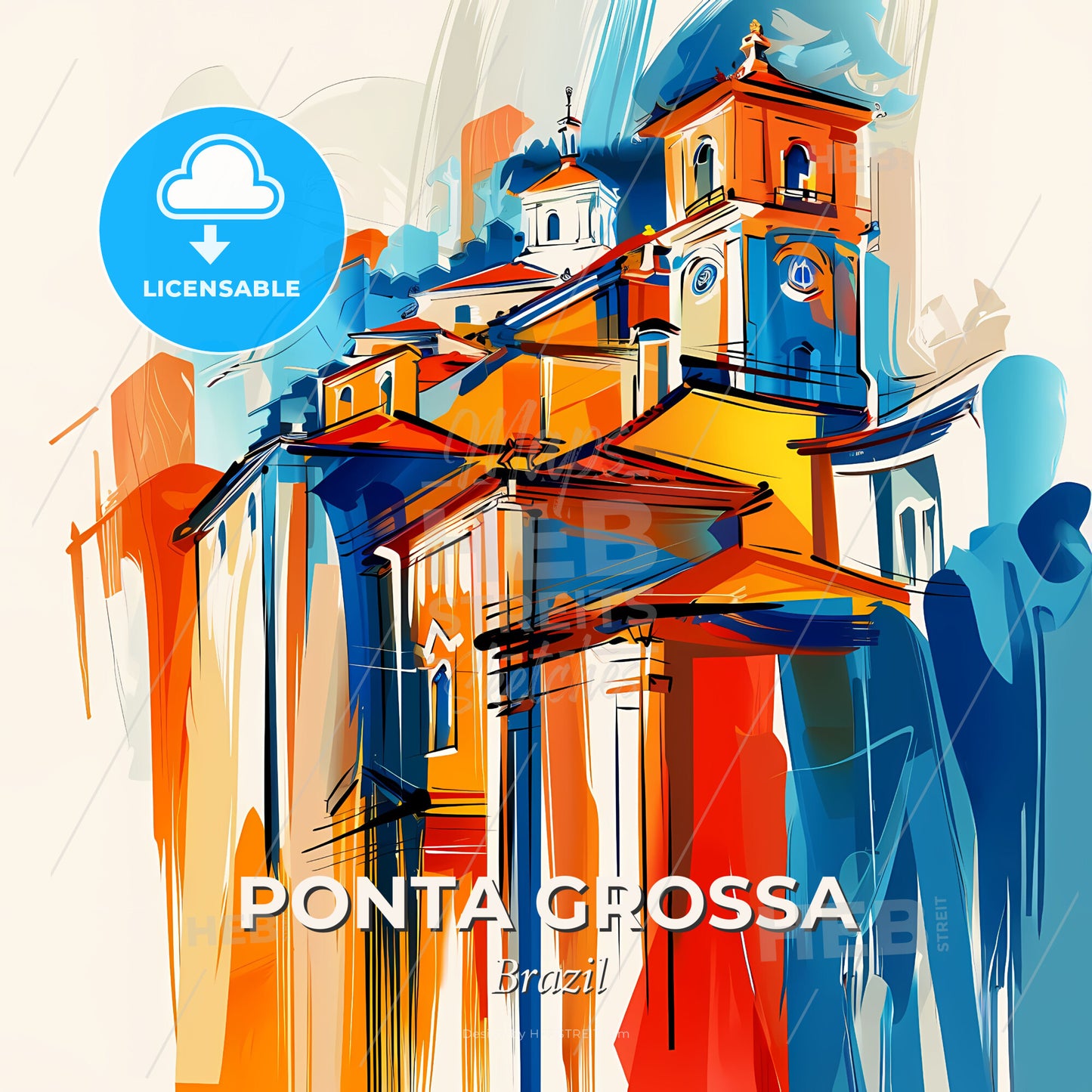 Vibrant Ponta Grossa, Brazil - A Colorful Painting Of A Building - Square format print template