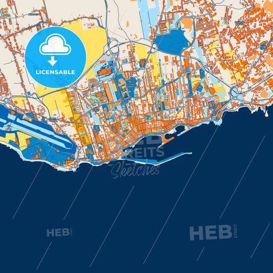 Colorful Ponta Delgada Street Map with Labels and Buildings