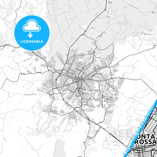 Ponta Grossa, Brazil light map with streetnames, citynames and districts