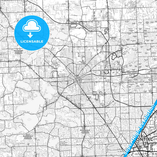 Pontiac, Michigan light map with streetnames, citynames and districts