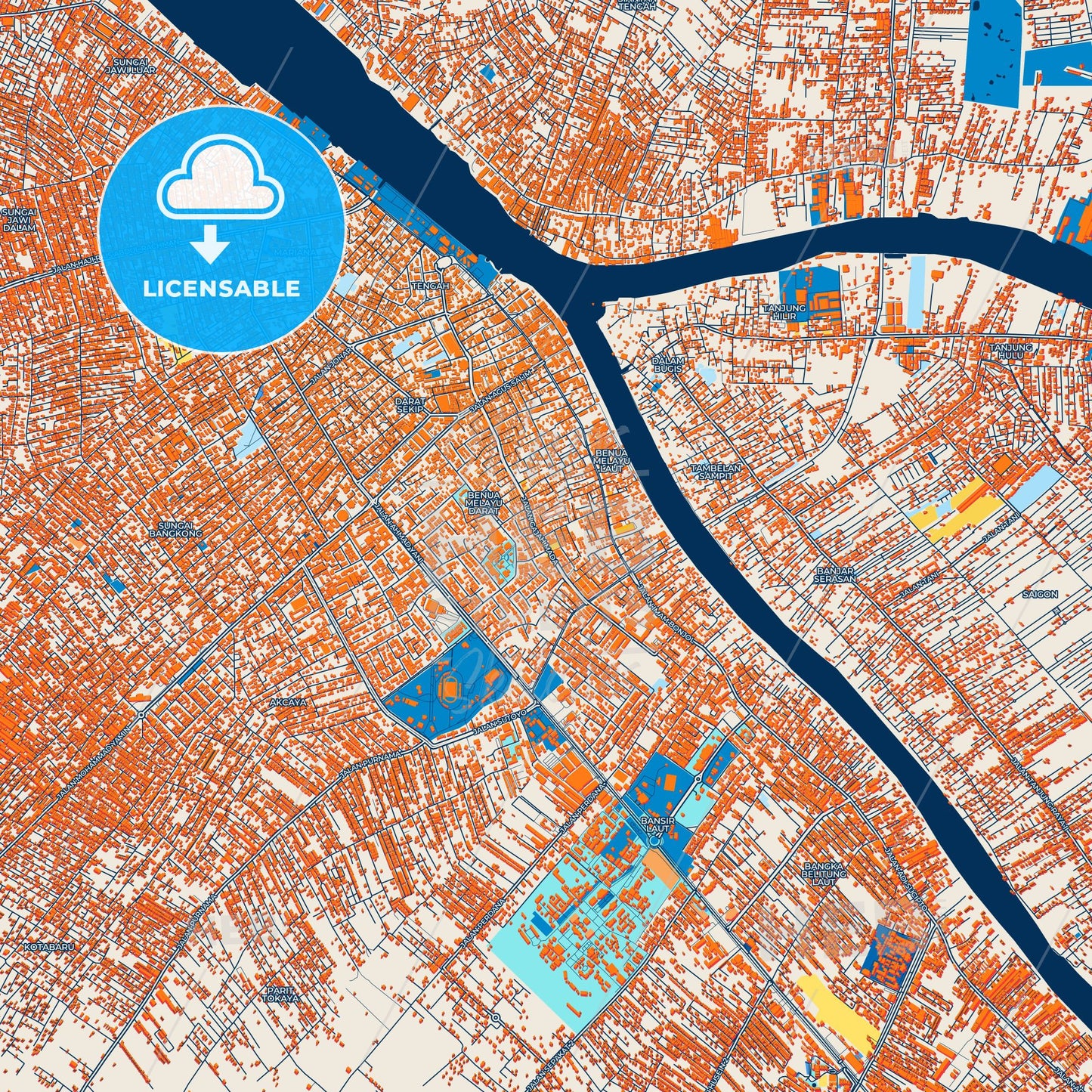 Colorful Pontianak Street Map with Labels and Buildings
