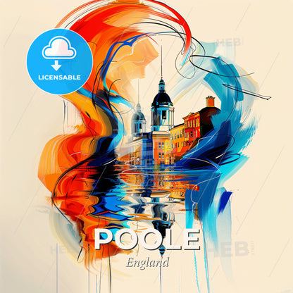 Vibrant Poole, England - A Painting Of A Building And A Body Of Water - Square format print template