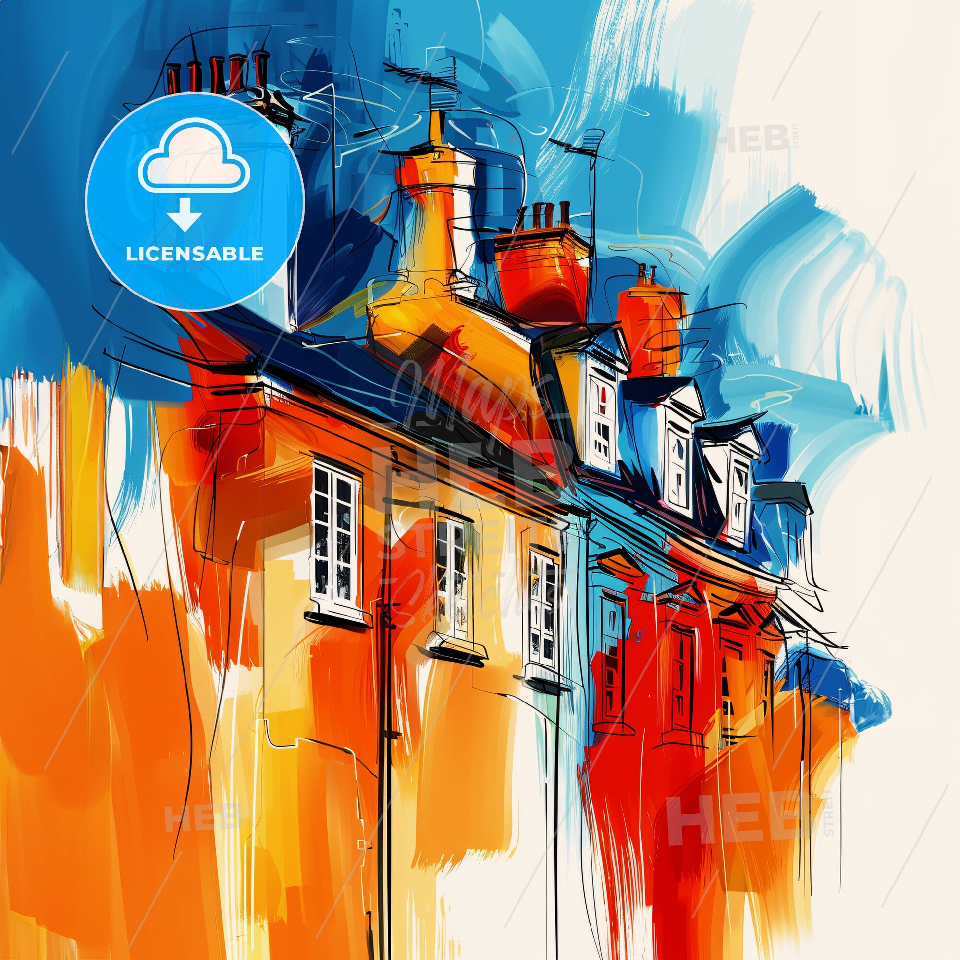 Vibrant Poole, England - A Painting Of A Building With Chimneys