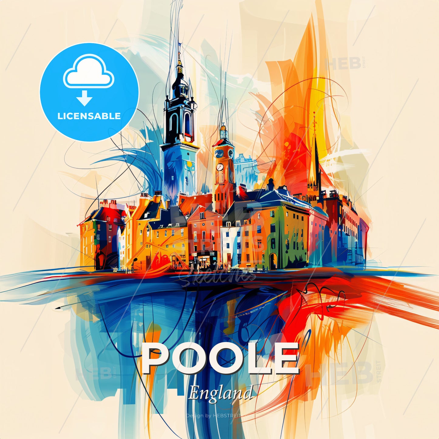 Vibrant Poole, England - A Colorful Painting Of A City - Square format print template