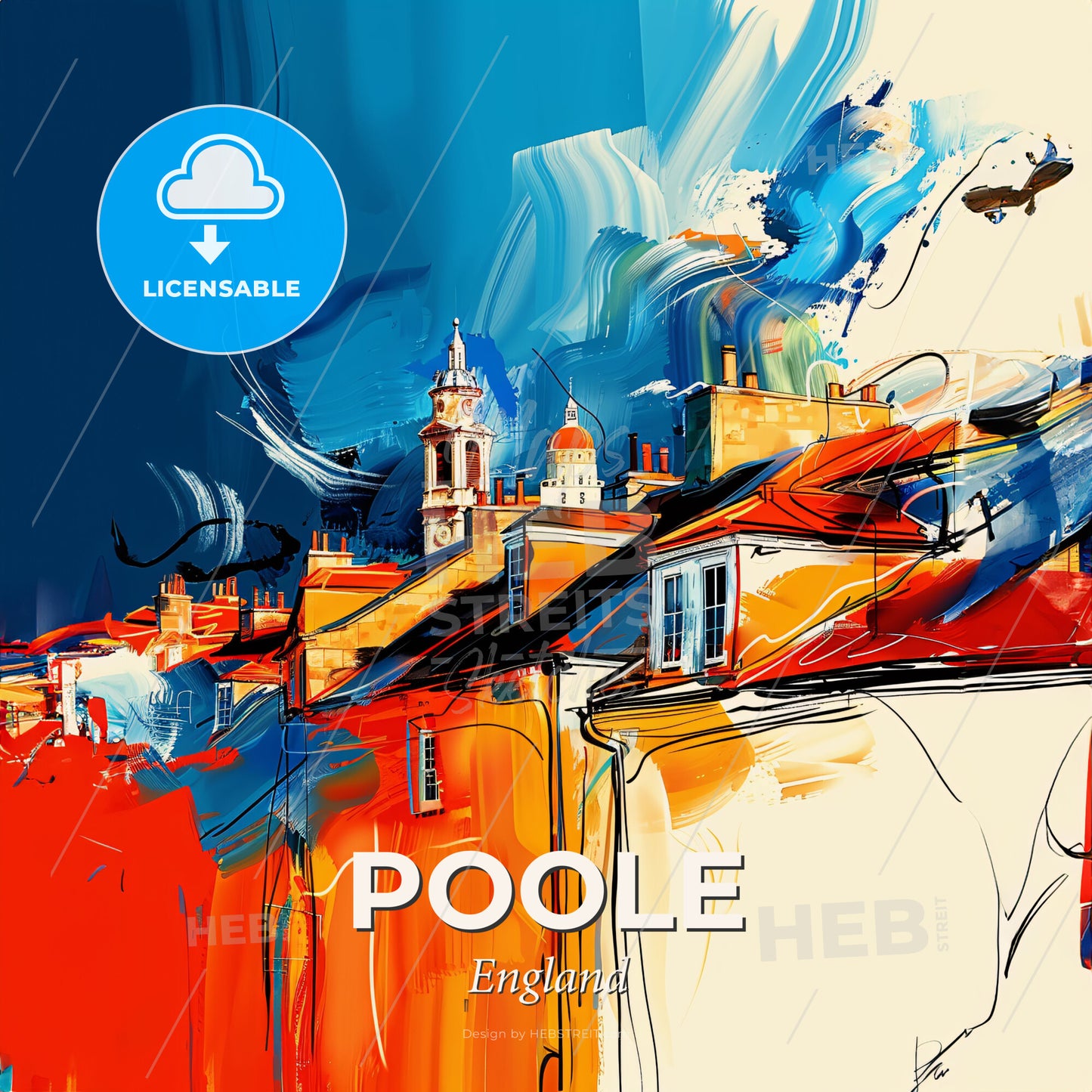 Vibrant Poole, England - A Painting Of A Rooftop Of Buildings - Square format print template