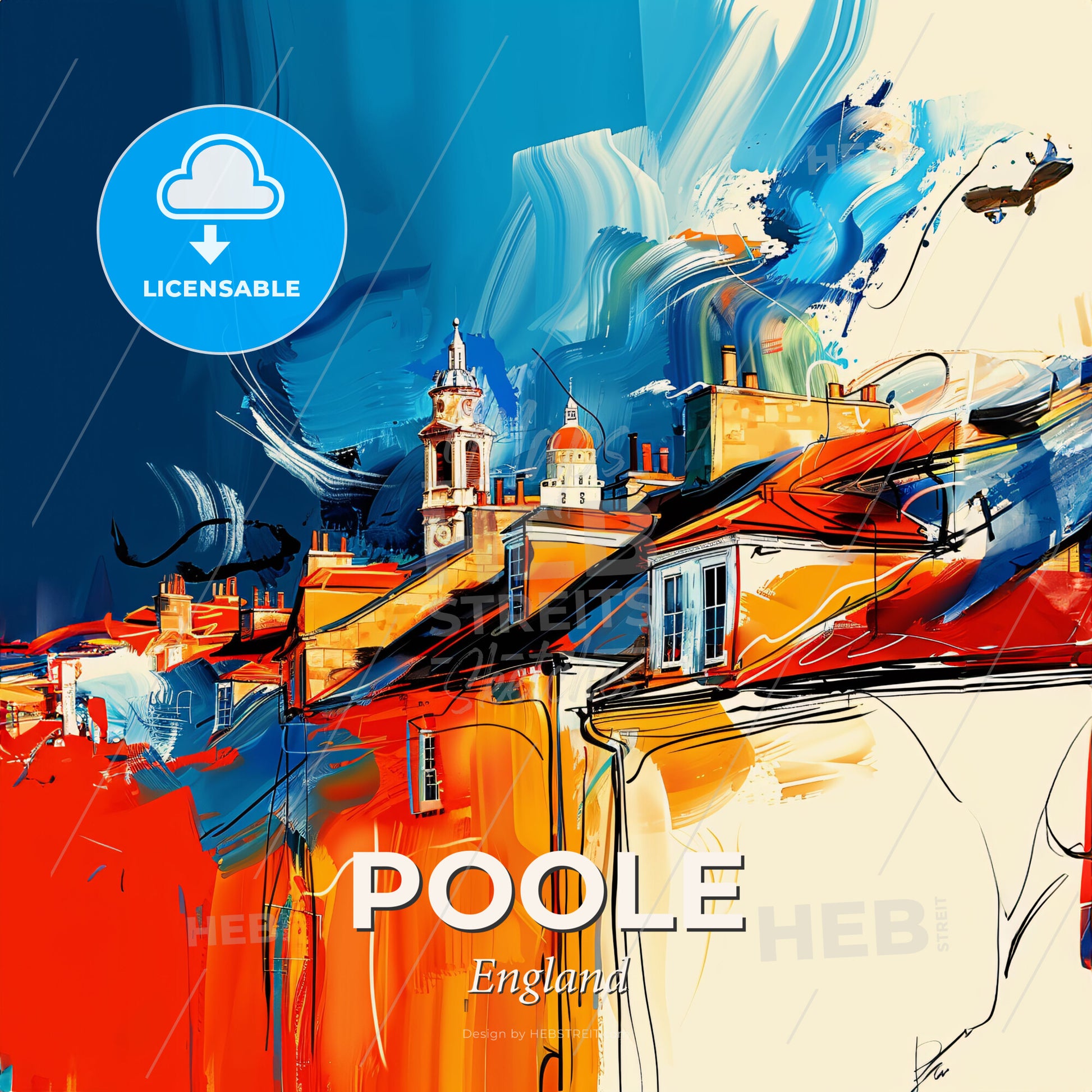 Vibrant Poole, England - A Painting Of A Rooftop Of Buildings - Square format print template
