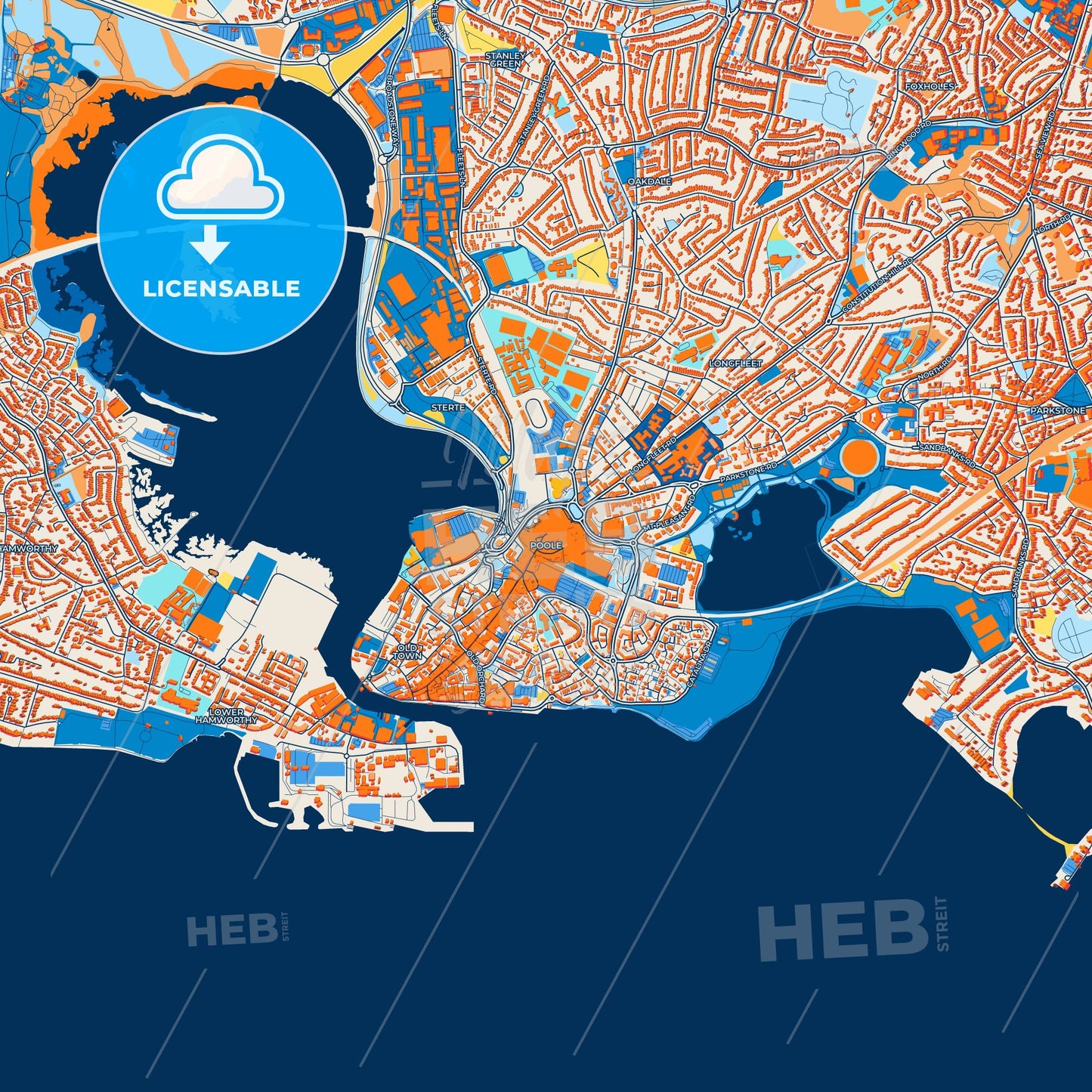 Colorful Poole Street Map with Labels and Buildings