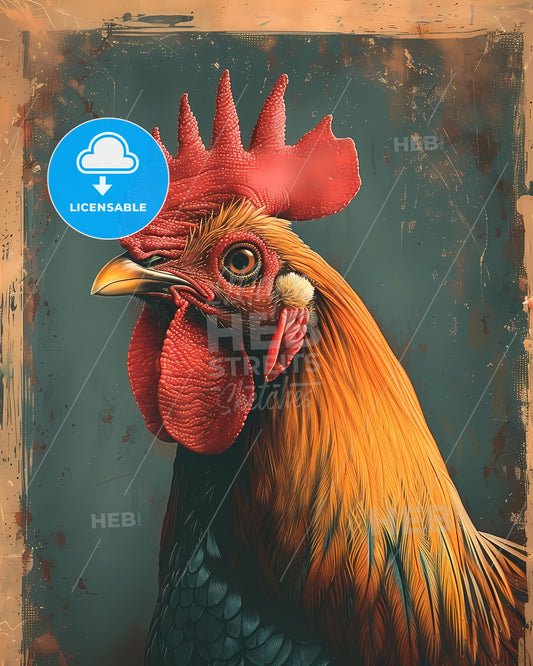 Vibrant Pop-Art Rooster Painting with Crimson Comb Focusing on Artistic Expression