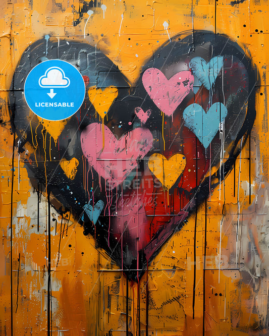 Graffiti Pop Art Heart Canvas: Multicolored Street Art on Wall with Spray Paint Effect