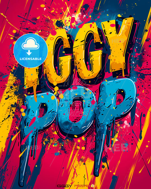 Vibrant Pop Art: Graphics, Geometric Shapes, Circle Screening, Iggy & Pop, Exclamation, Splashes, Coloured Drips, Ultra Wide Angle View