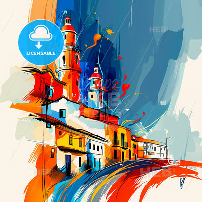 Vibrant Popayan, Colombia - A Painting Of A Building