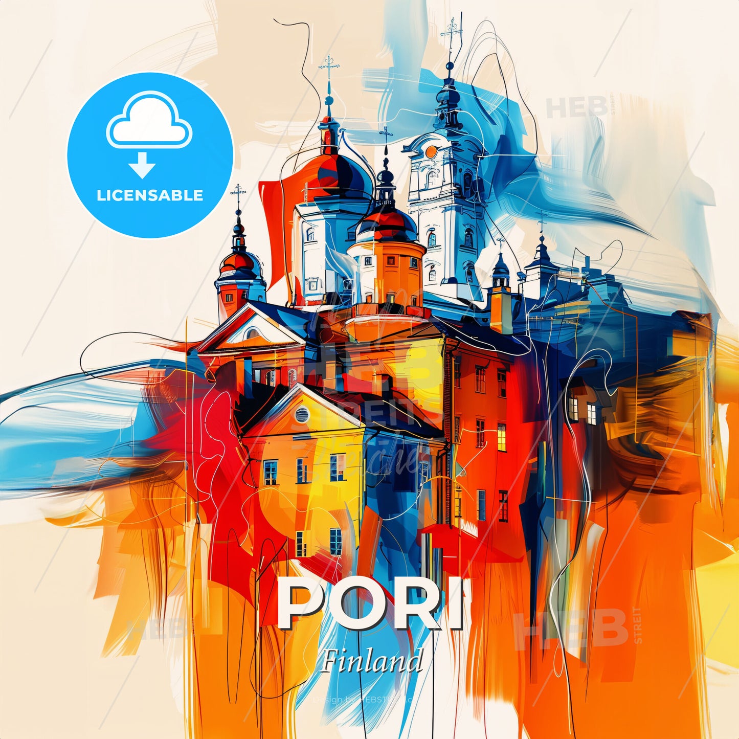 Vibrant Pori, Finland - A Colorful Painting Of A Building - Square format print template