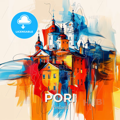Vibrant Pori, Finland - A Colorful Painting Of A Building - Square format print template