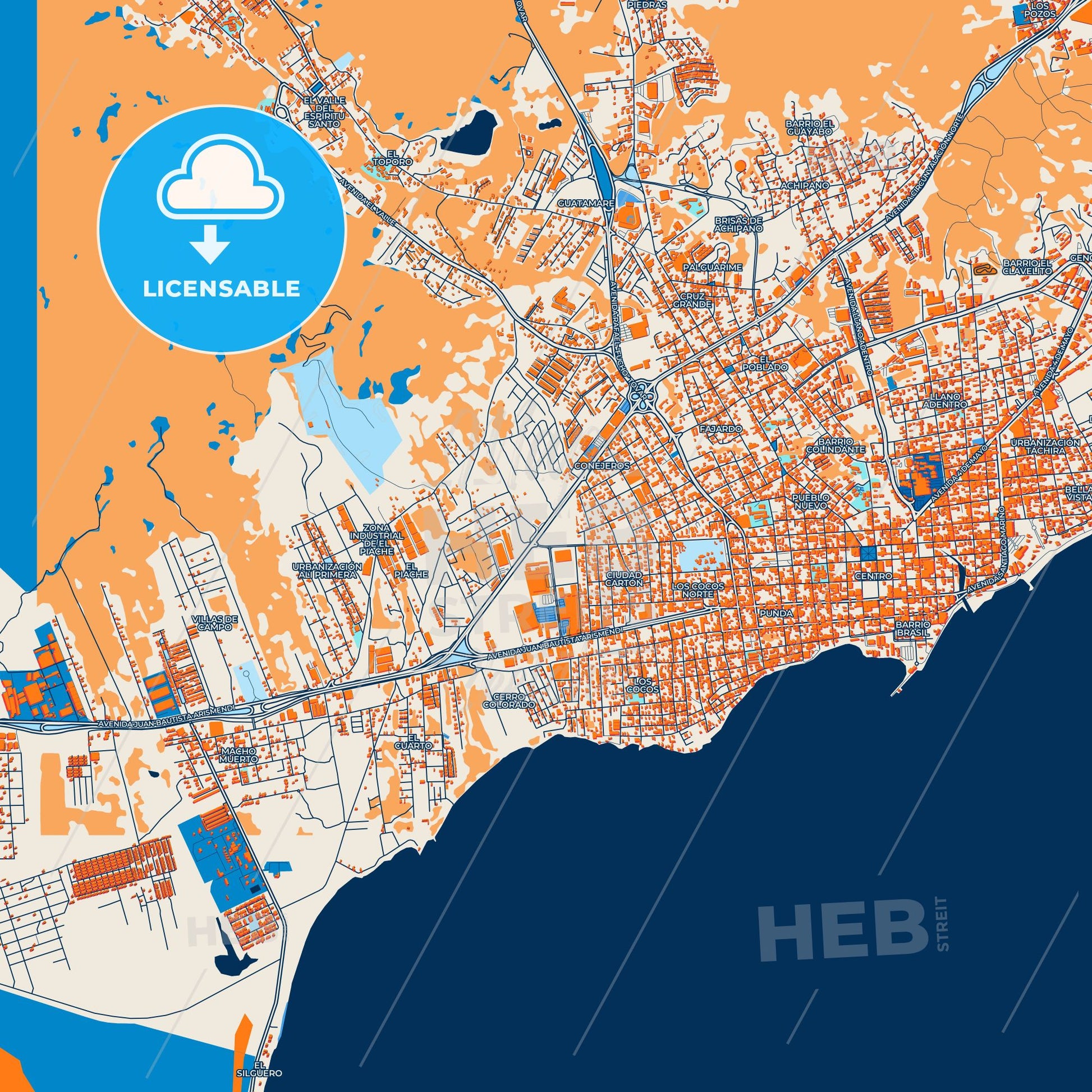 Colorful Porlamar Street Map with Labels and Buildings