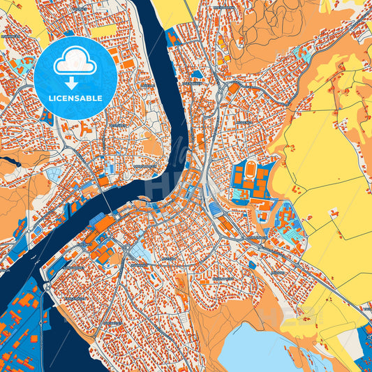 Colorful Porsgrunn Street Map with Labels and Buildings