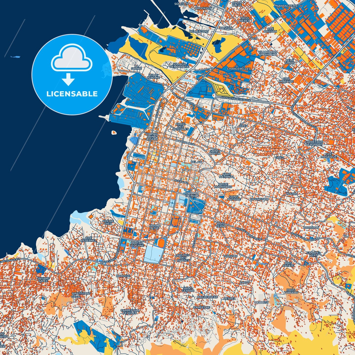 Colorful Port-au-Prince Street Map with Labels and Buildings