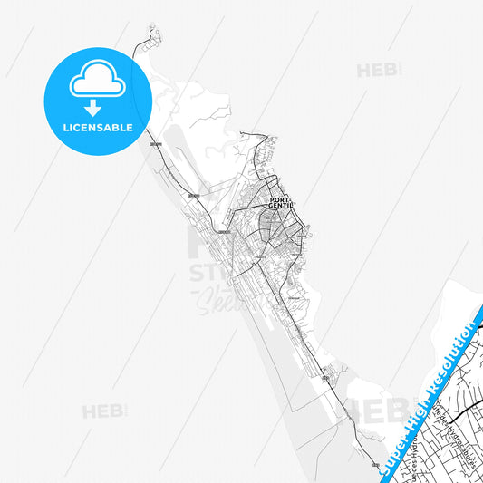 Port-Gentil, Gabon light map with streetnames, citynames and districts