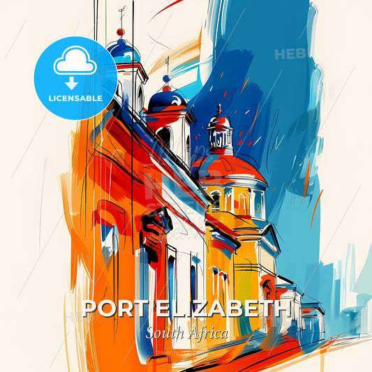 Vibrant Port Elizabeth, South Africa - A Colorful Building With Blue And Orange Domes - Square format print template