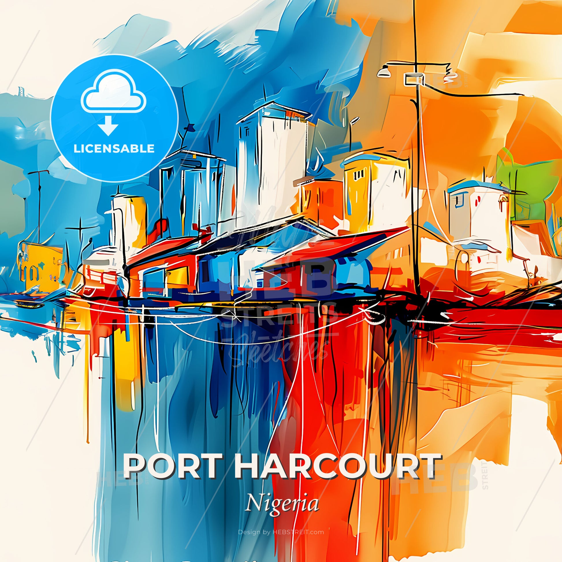 Vibrant Port Harcourt, Nigeria - A Painting Of A City - Square format print template