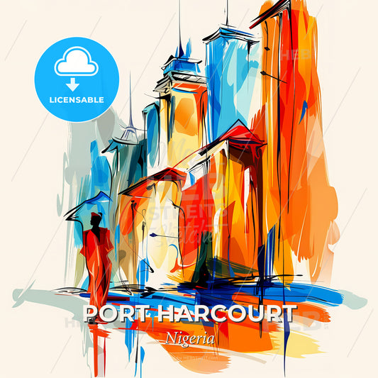 Vibrant Port Harcourt, Nigeria - A Painting Of A Man Holding An Umbrella - Square format print template