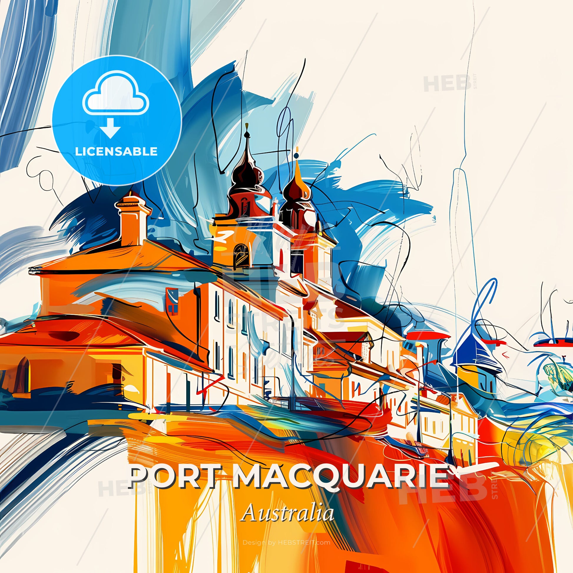 Vibrant Port Macquarie, Australia - A Painting Of A Building - Square format print template