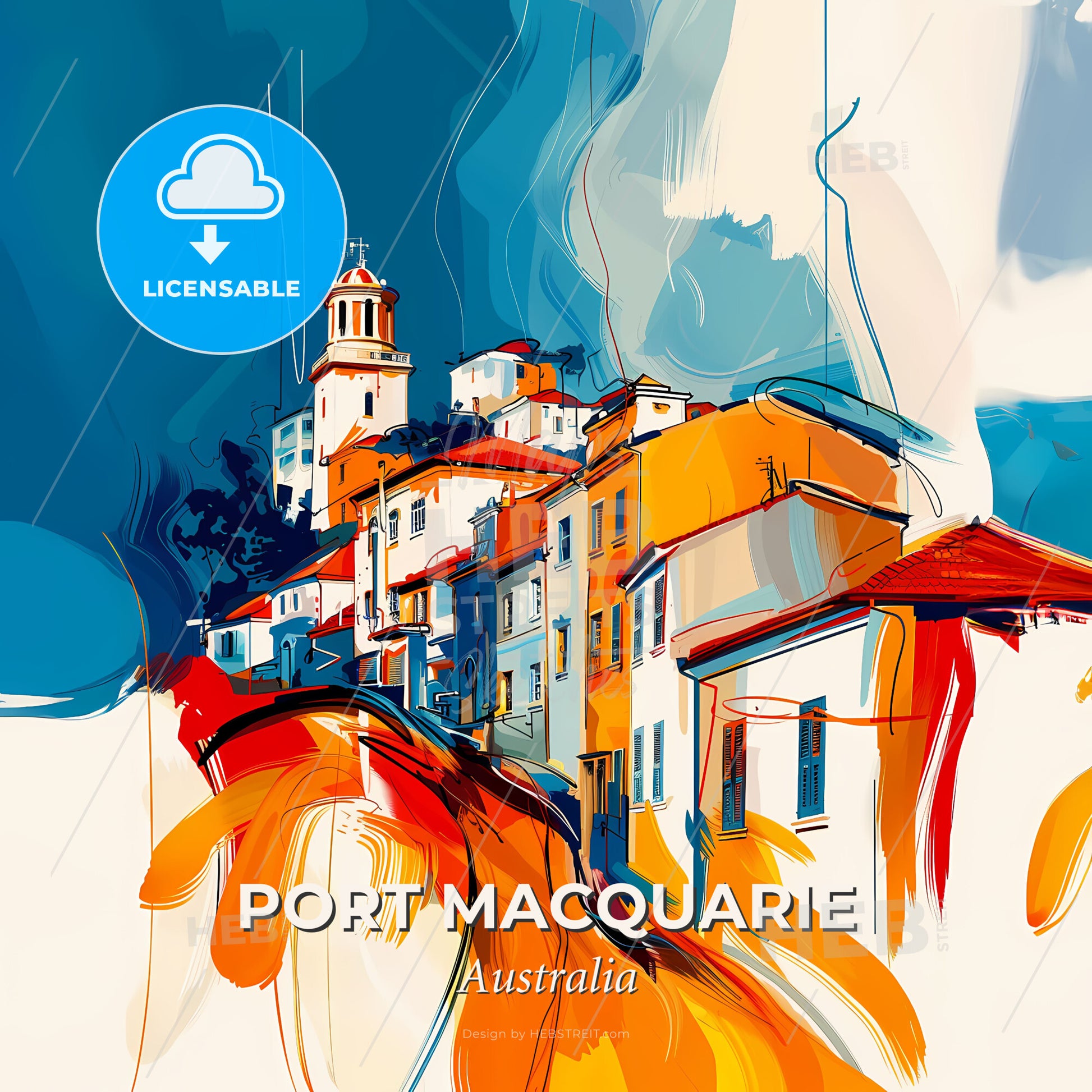 Vibrant Port Macquarie, Australia - A Painting Of A City - Square format print template