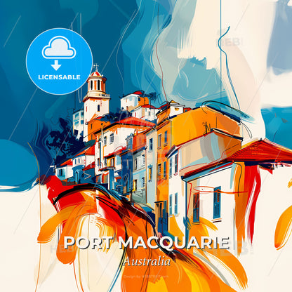 Vibrant Port Macquarie, Australia - A Painting Of A City - Square format print template