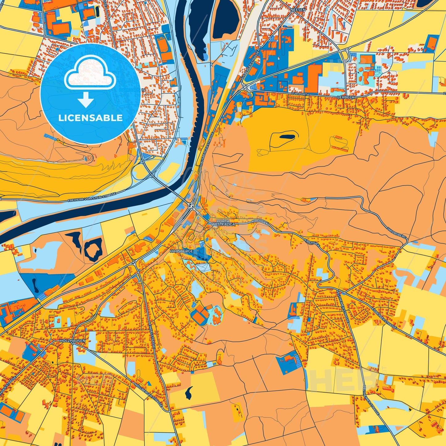 Colorful Porta Westfalica Street Map with Labels and Buildings