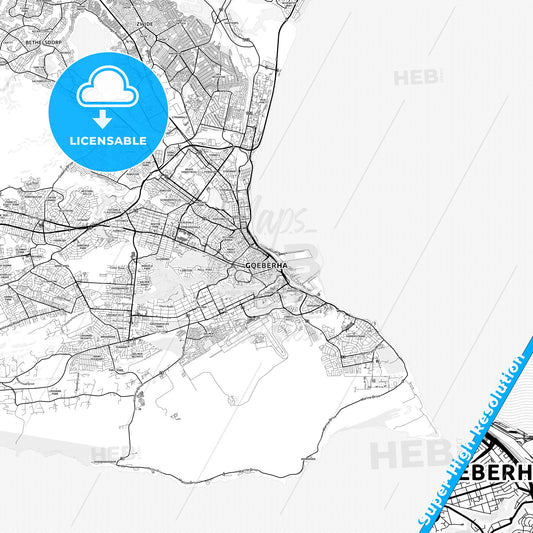 Port Elizabeth, South Africa light map with streetnames, citynames and districts