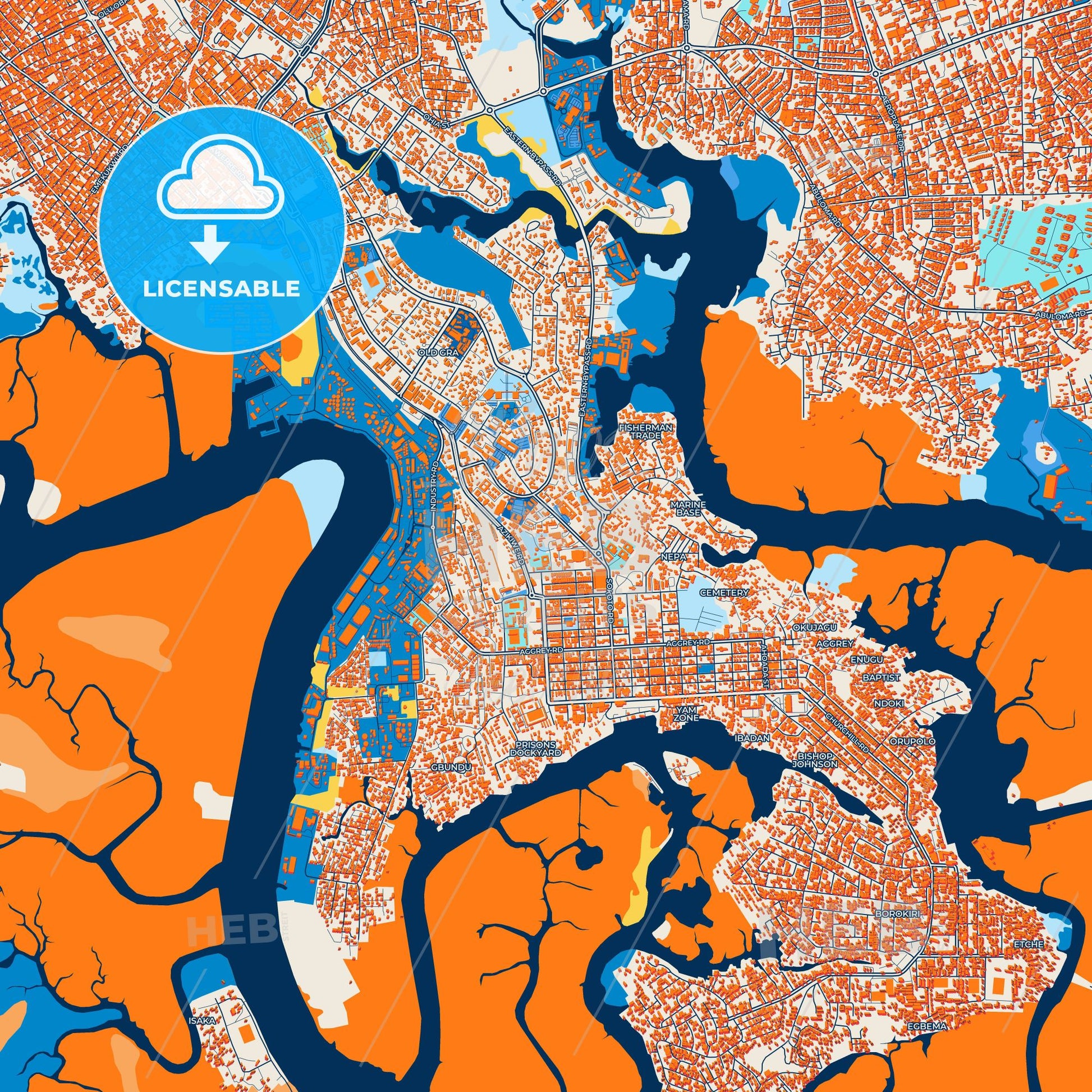 Colorful Port Harcourt Street Map with Labels and Buildings