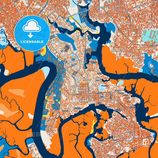 Colorful Port Harcourt Street Map with Labels and Buildings