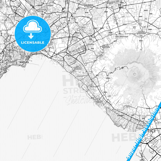 Portici, Italy light map with streetnames, citynames and districts