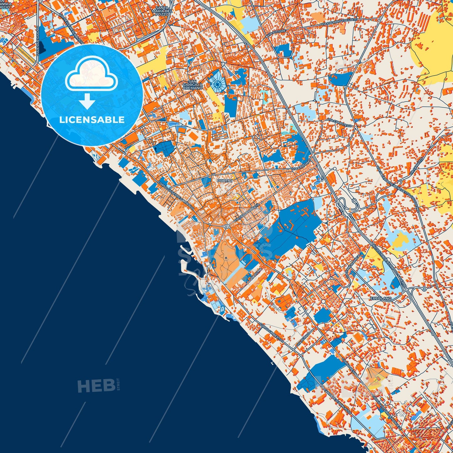 Colorful Portici Street Map with Labels and Buildings