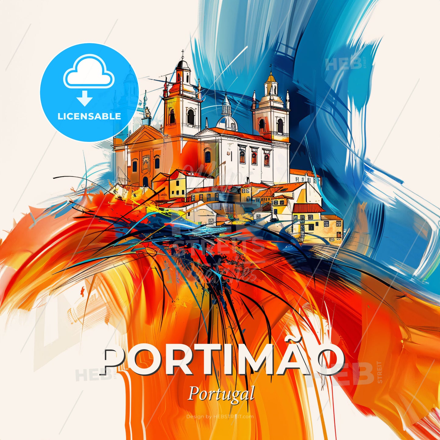 Vibrant Portimão, Portugal - A Painting Of A Building With A Colorful Background - Square format print template