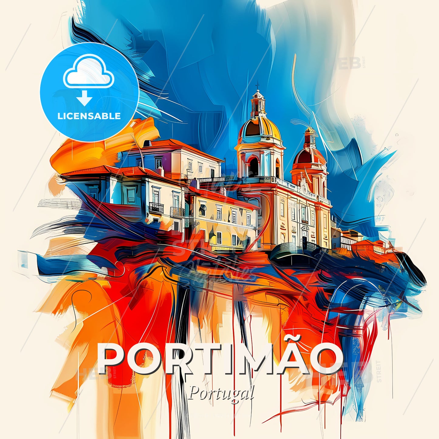 Vibrant Portimão, Portugal - A Painting Of A Building - Square format print template