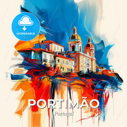 Vibrant Portimão, Portugal - A Painting Of A Building - Square format print template