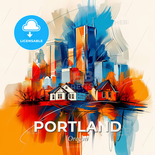Vibrant Portland, Oregon - A Painting Of A City - Square format print template