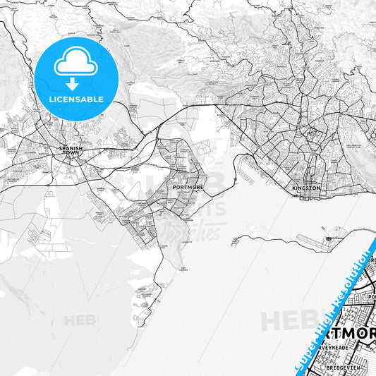 Portmore, Jamaica light map with streetnames, citynames and districts
