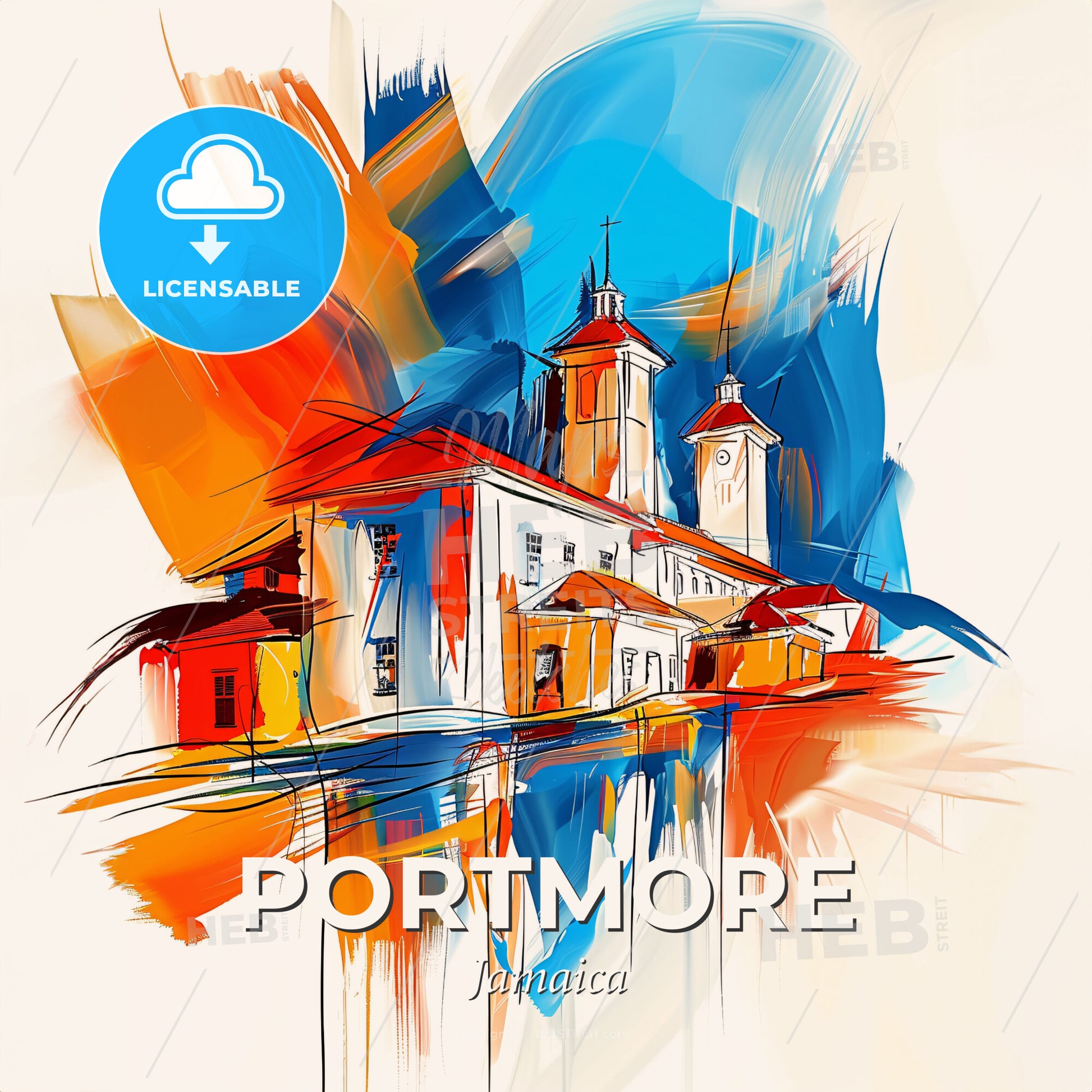 Vibrant Portmore, Jamaica - A Painting Of A Building - Square format print template