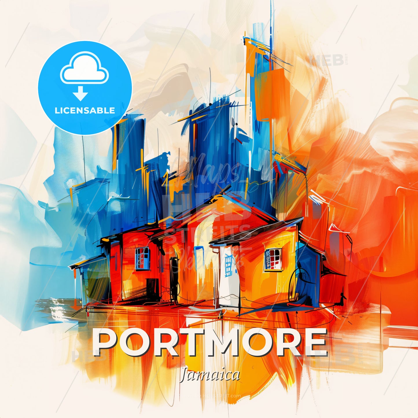 Vibrant Portmore, Jamaica - A Painting Of A House - Square format print template