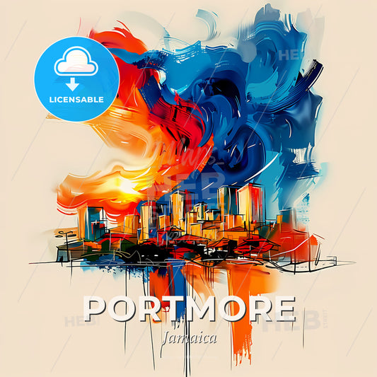 Vibrant Portmore, Jamaica - A Painting Of A City With A Colorful Cloud Of Paint - Square format print template