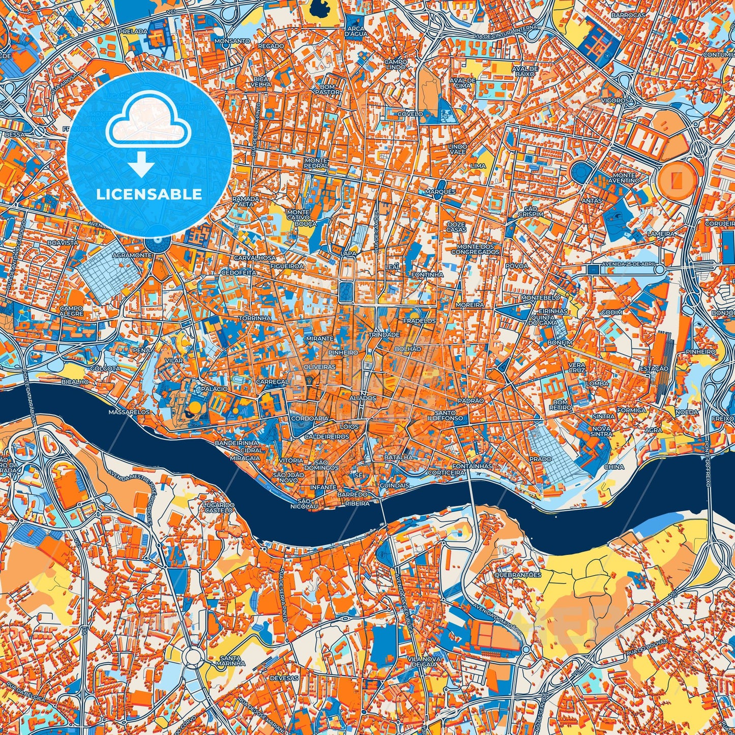 Colorful Porto Street Map with Labels and Buildings