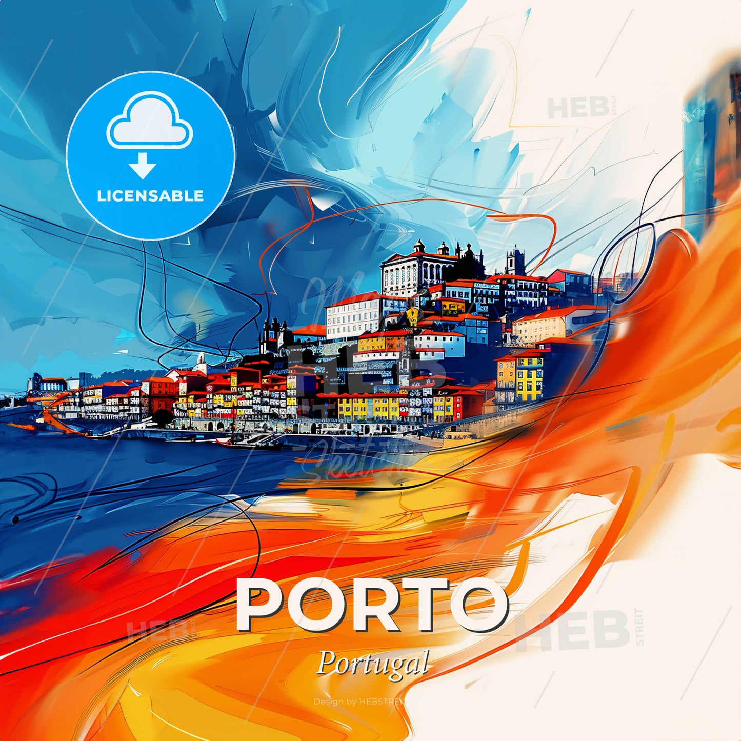 Vibrant Porto, Portugal - A Painting Of A City - Square format print template